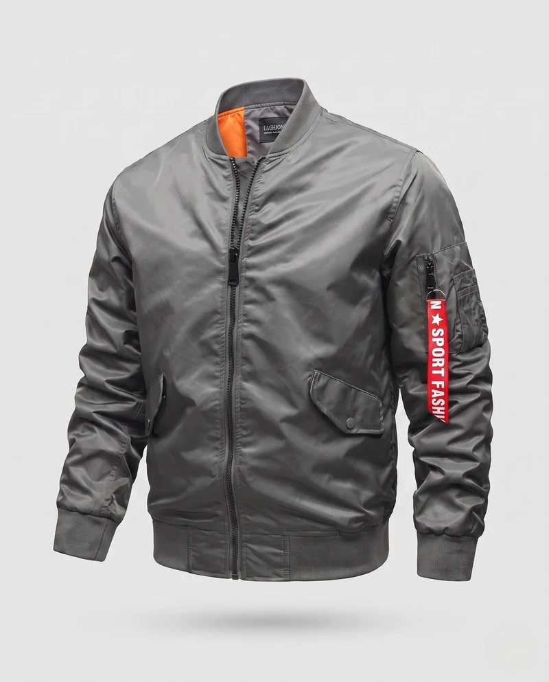 Herren Leichte Nylon Flug Bomberjacke mit Ärmel Utility Tasche Nord Taschen