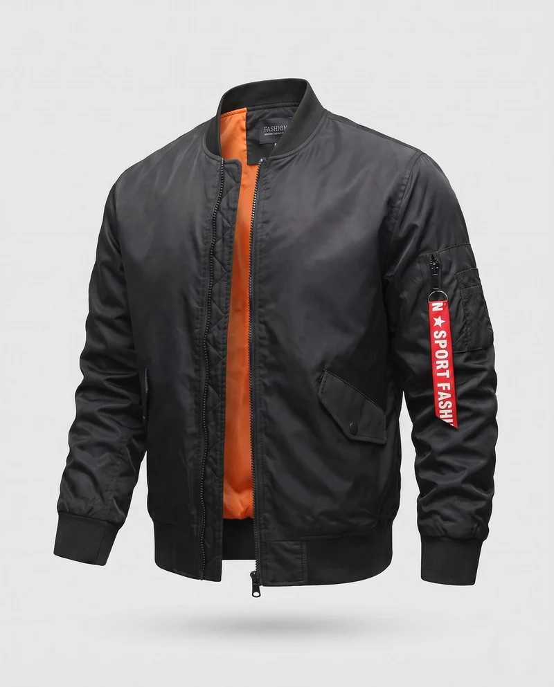Herren Leichte Nylon Flug Bomberjacke mit Ärmel Utility Tasche Nord Taschen