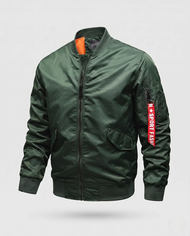 Herren Leichte Nylon Flug Bomberjacke mit Ärmel Utility Tasche Nord Taschen