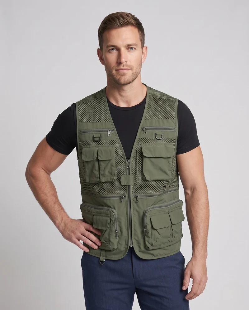Herren Leichtgewicht Mesh Multi-Taschen Weste für Angeln, Fotografie und Outdoor Nord Taschen