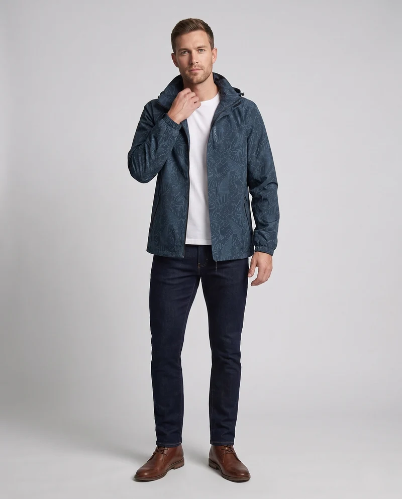 Herren Leichte Hoodie Jacke mit Subtilem Blattdruck und Winddichter Softshell-Außenlage Nord Taschen