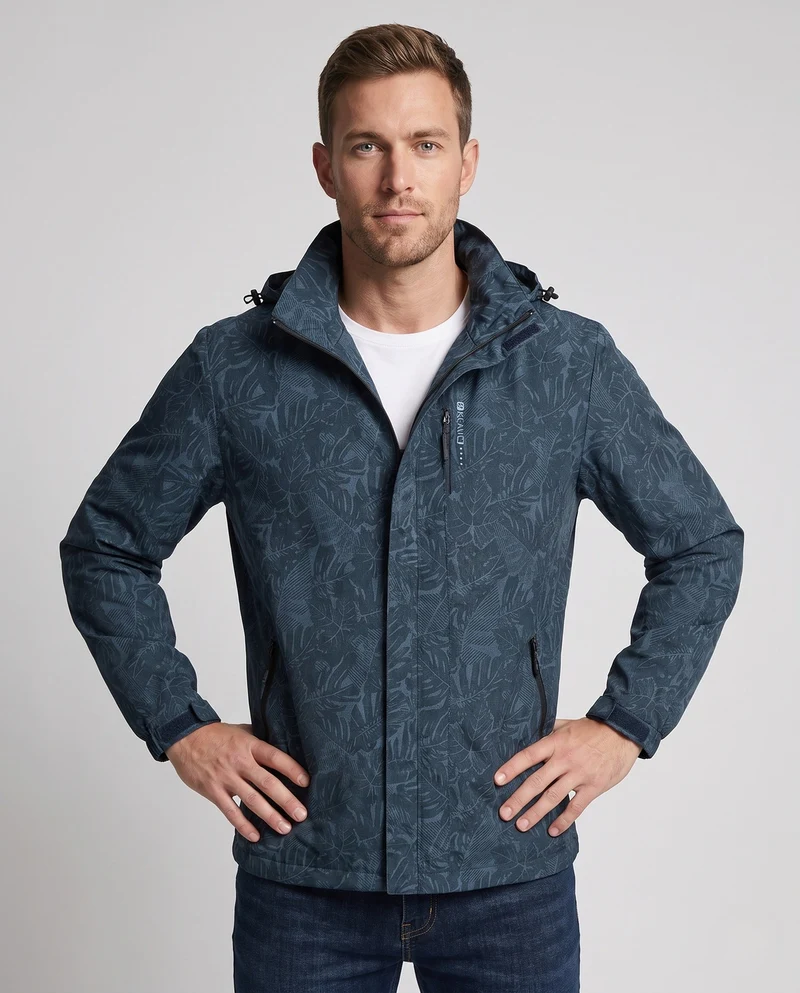 Herren Leichte Hoodie Jacke mit Subtilem Blattdruck und Winddichter Softshell-Außenlage Nord Taschen