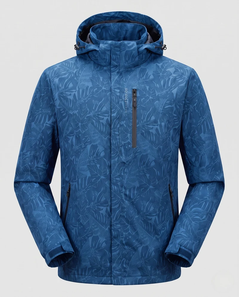 Herren Leichte Hoodie Jacke mit Subtilem Blattdruck und Winddichter Softshell-Außenlage Nord Taschen