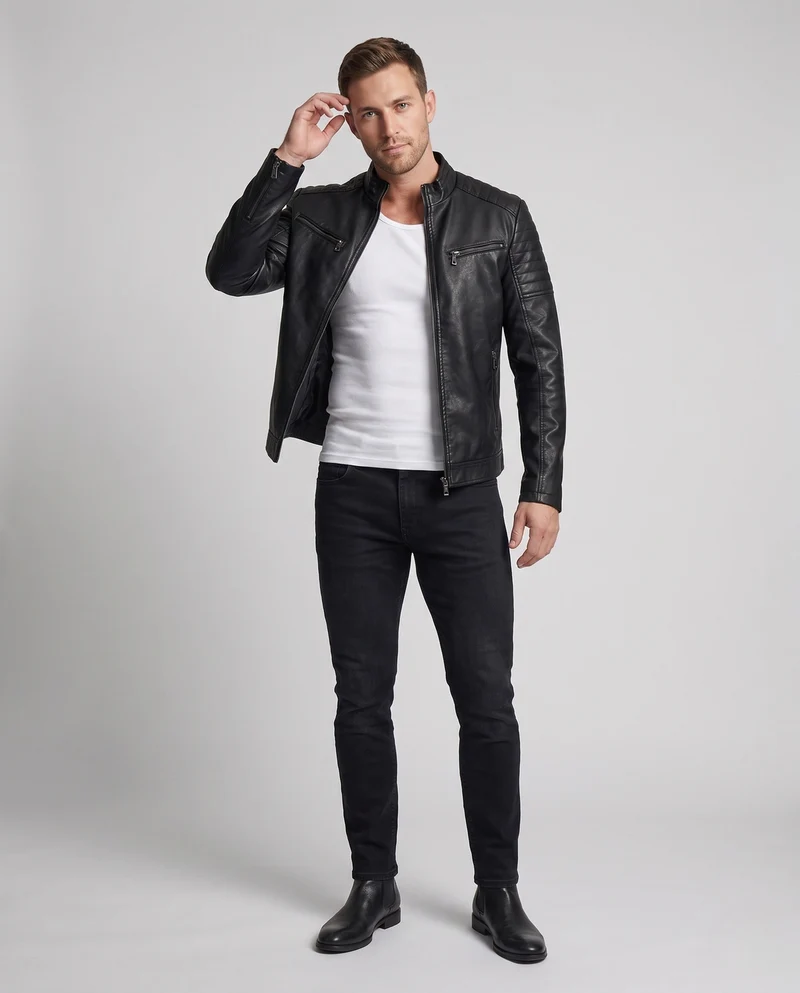 Herren Modische Kunstlederjacke mit Steppdetails Nord Taschen 1788322149