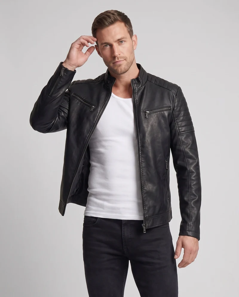 Herren Modische Kunstlederjacke mit Steppdetails Nord Taschen 1788322149