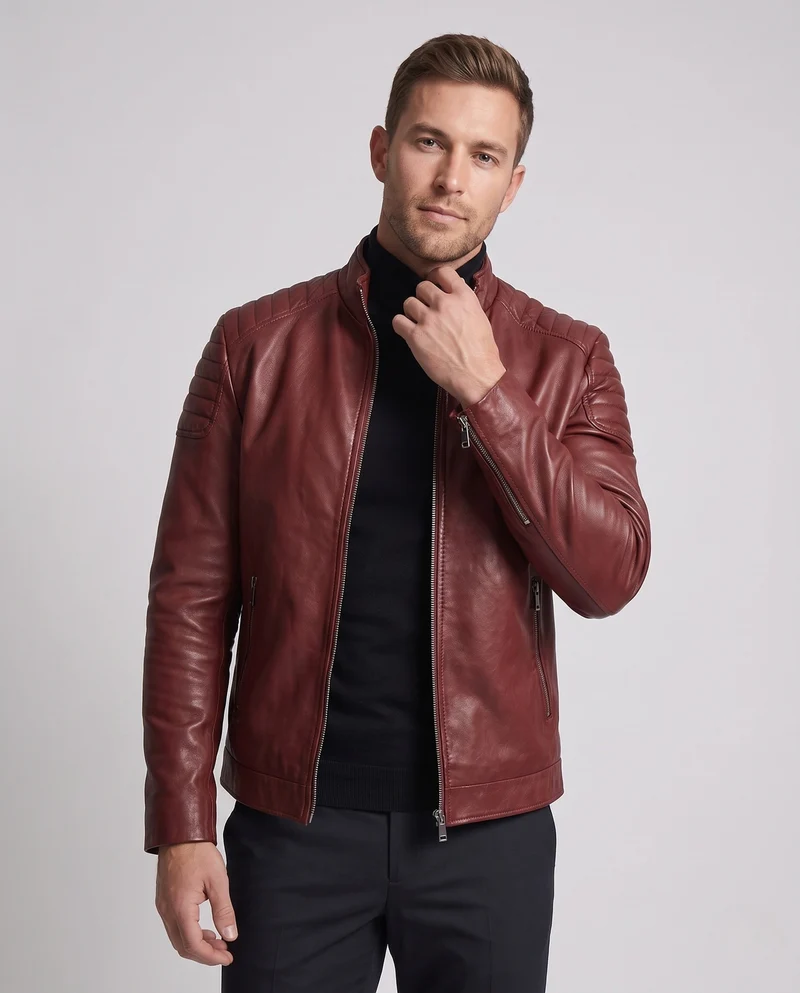 Herren Modische Kunstlederjacke mit Steppmuster Nord Taschen
