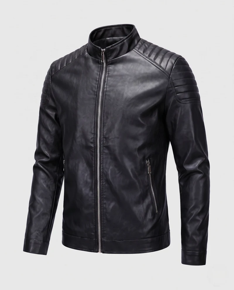 Herren Modische Kunstlederjacke mit Steppmuster Nord Taschen