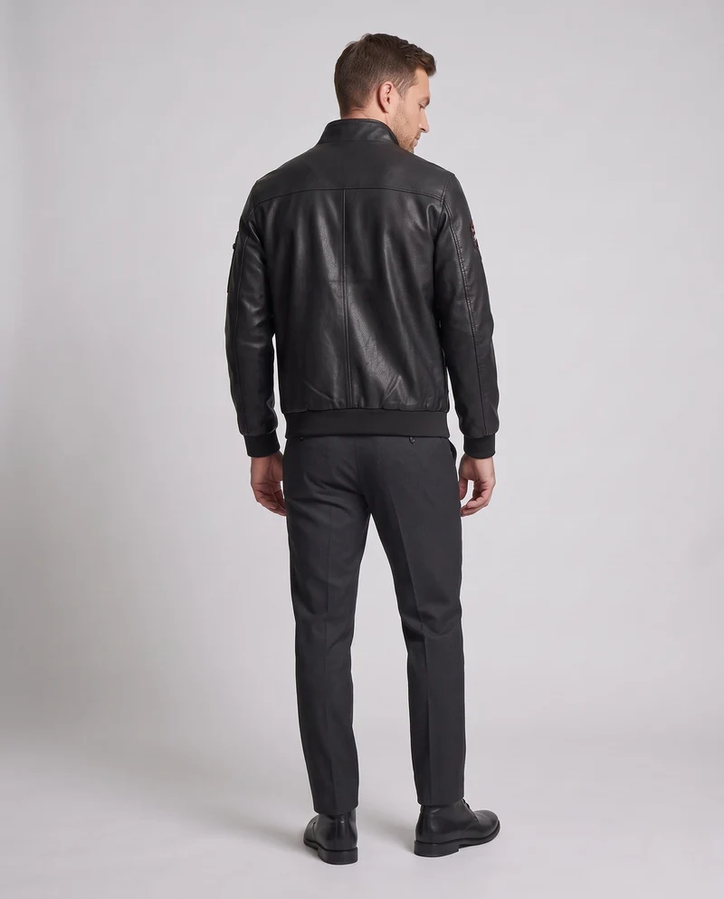 Herren Modische Kunstlederjacke mit Stickereien Nord Taschen