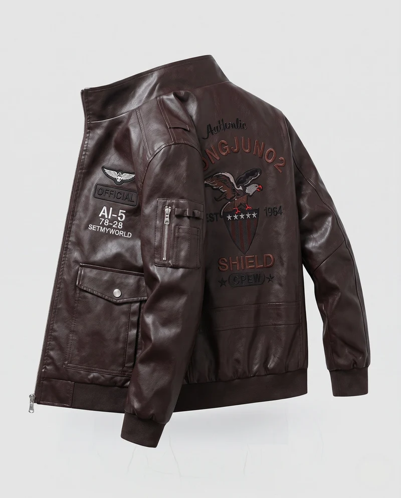 Herren Modische Kunstlederjacke mit Stickereien Nord Taschen