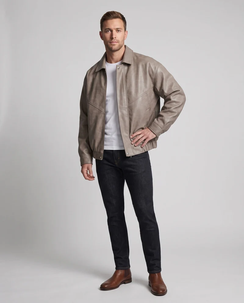 Herren Modische Lederjacke mit Stehkragen Nord Taschen 1788321927