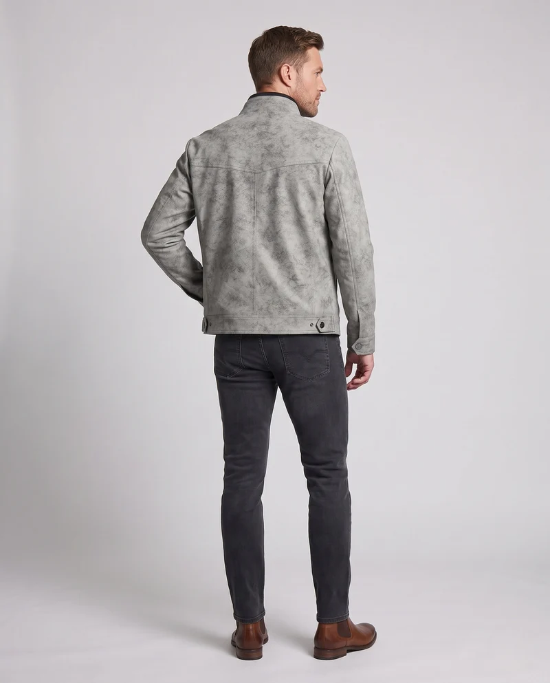 Herren Modische Lederjacke mit Stehkragen Nord Taschen