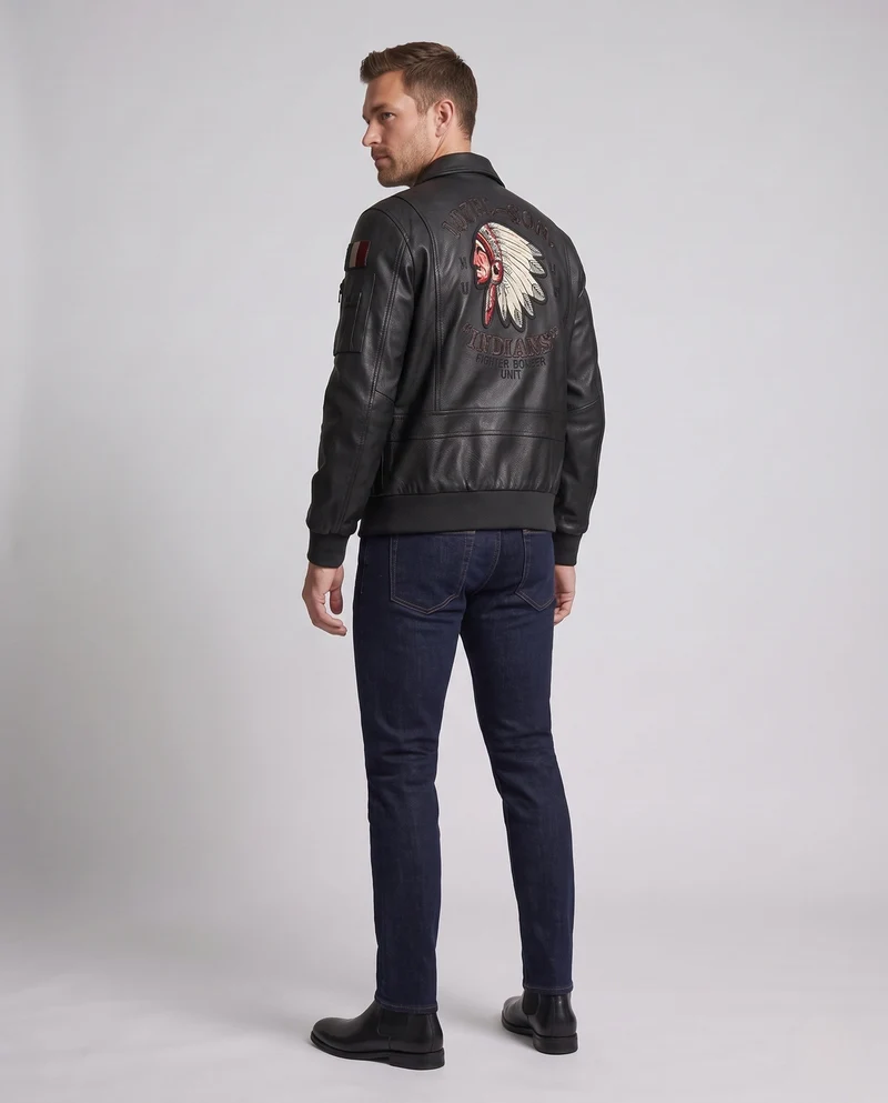 Herren Modische Lederjacke mit Stickereien Nord Taschen