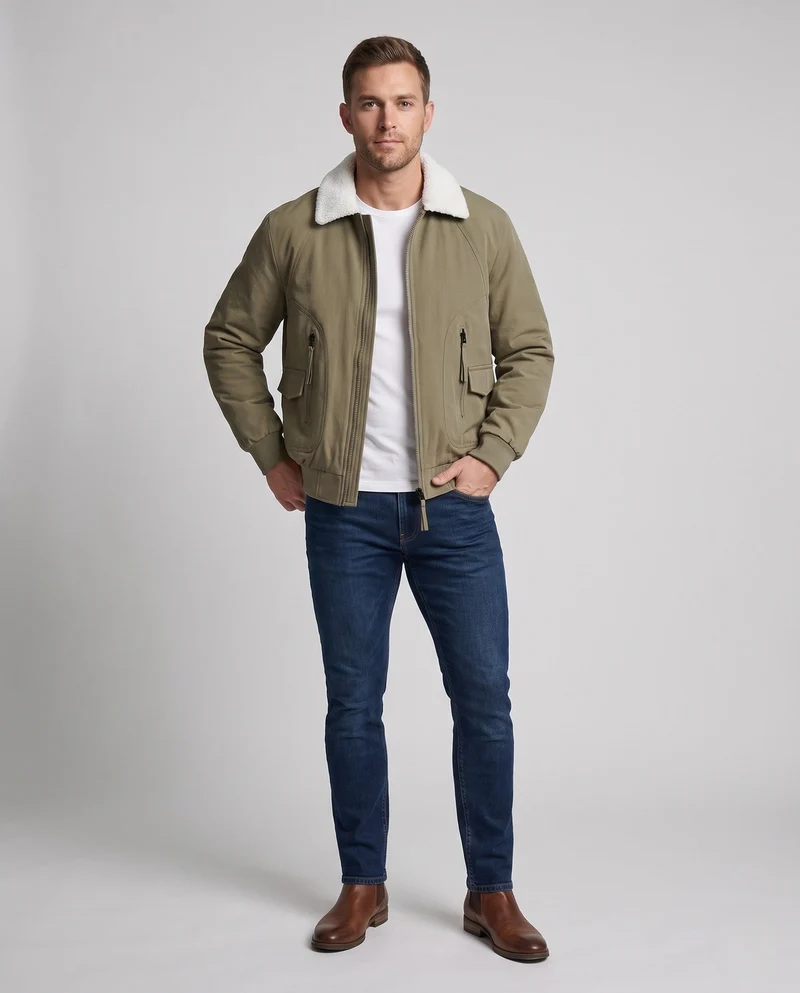 Herren Modische Übergangsjacke mit Fleece-Kragen Nord Taschen