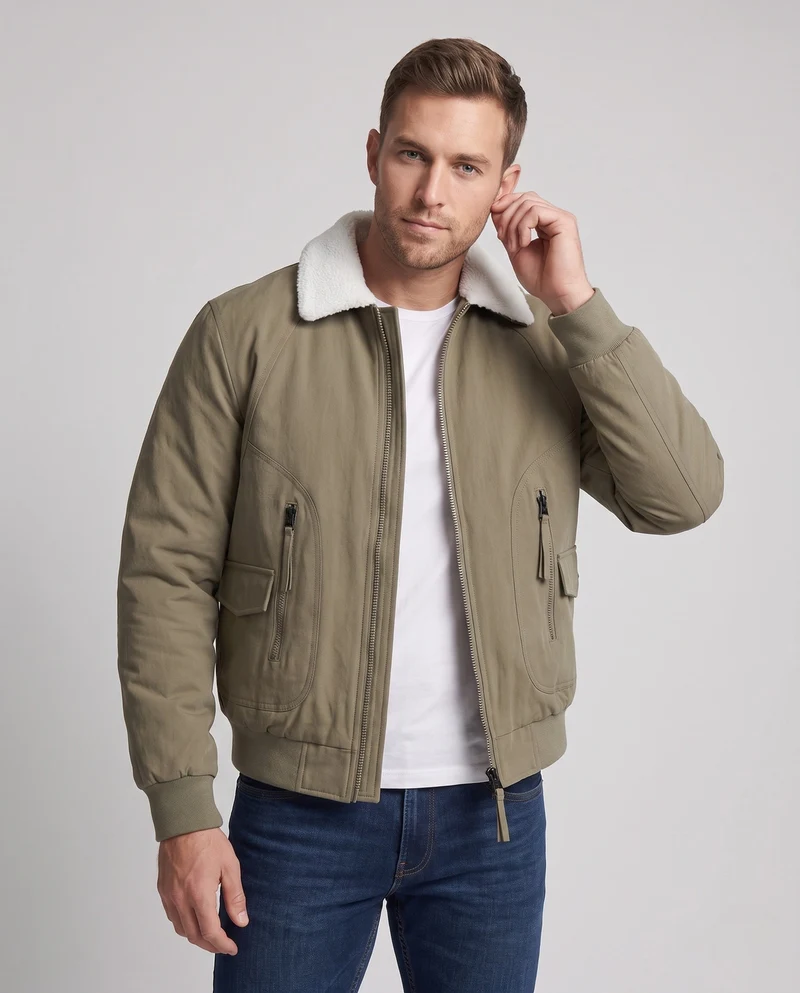 Herren Modische Übergangsjacke mit Fleece-Kragen Nord Taschen