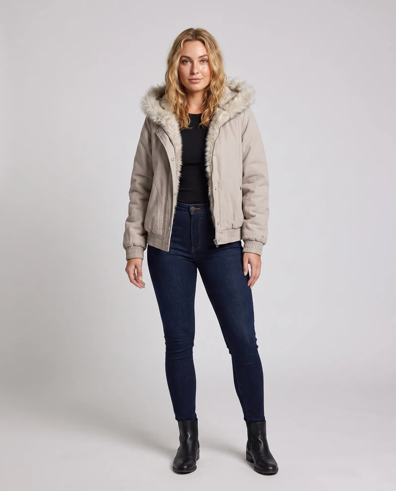 Damen Modische Kapuzenjacke mit Fleecefutter Nord Taschen
