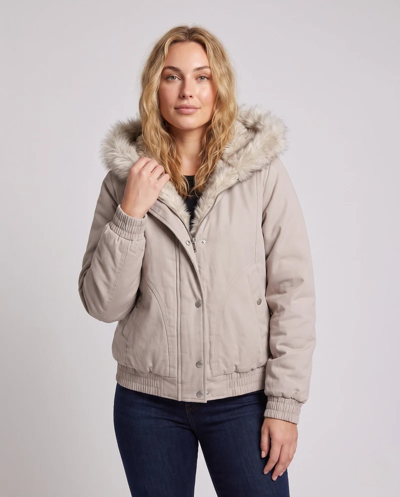 Damen Modische Kapuzenjacke mit Fleecefutter Nord Taschen