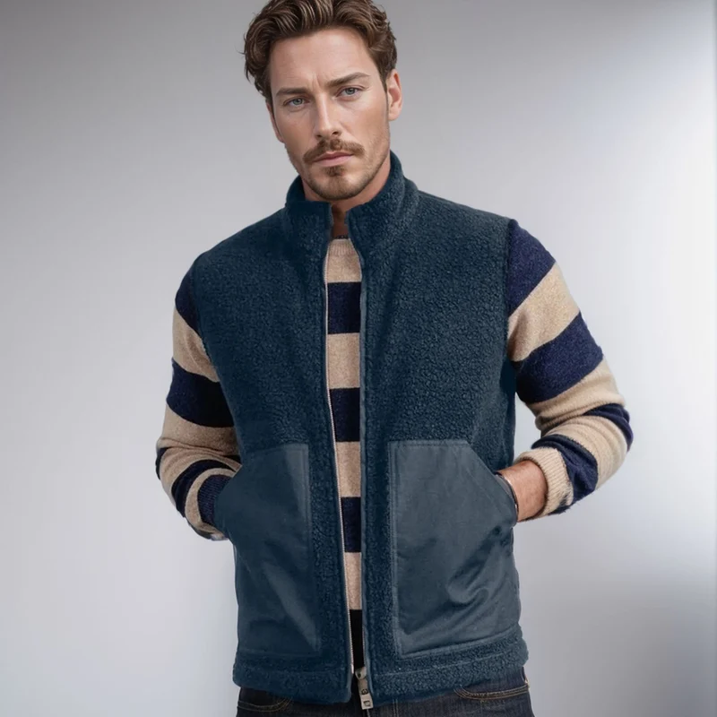 Damen Kurz geschnittene Bouclé-Fleece-Weste mit Stehkragen, Zwei-Wege-Reißverschluss und kontrastierenden Aufsatztaschen Nord Taschen