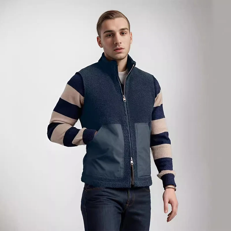Damen Kurz geschnittene Bouclé-Fleece-Weste mit Stehkragen, Zwei-Wege-Reißverschluss und kontrastierenden Aufsatztaschen Nord Taschen