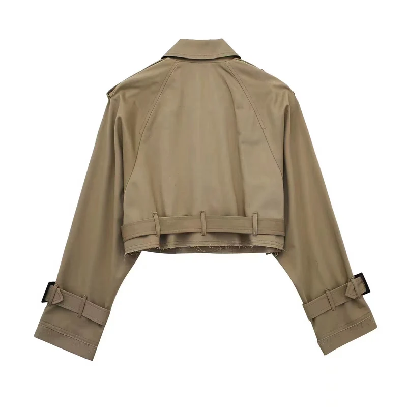 Damen Gekürzte Trenchjacke mit Taillengürtel, Schulterklappen und verstellbaren Ärmelriemen Nord Taschen