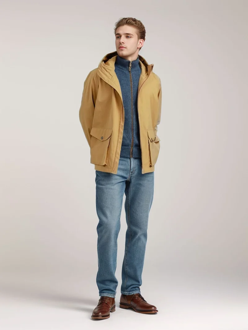 Herren Kurze wetterfeste Kapuzenjacke im Field-Style mit großen Pattentaschen Nord Taschen