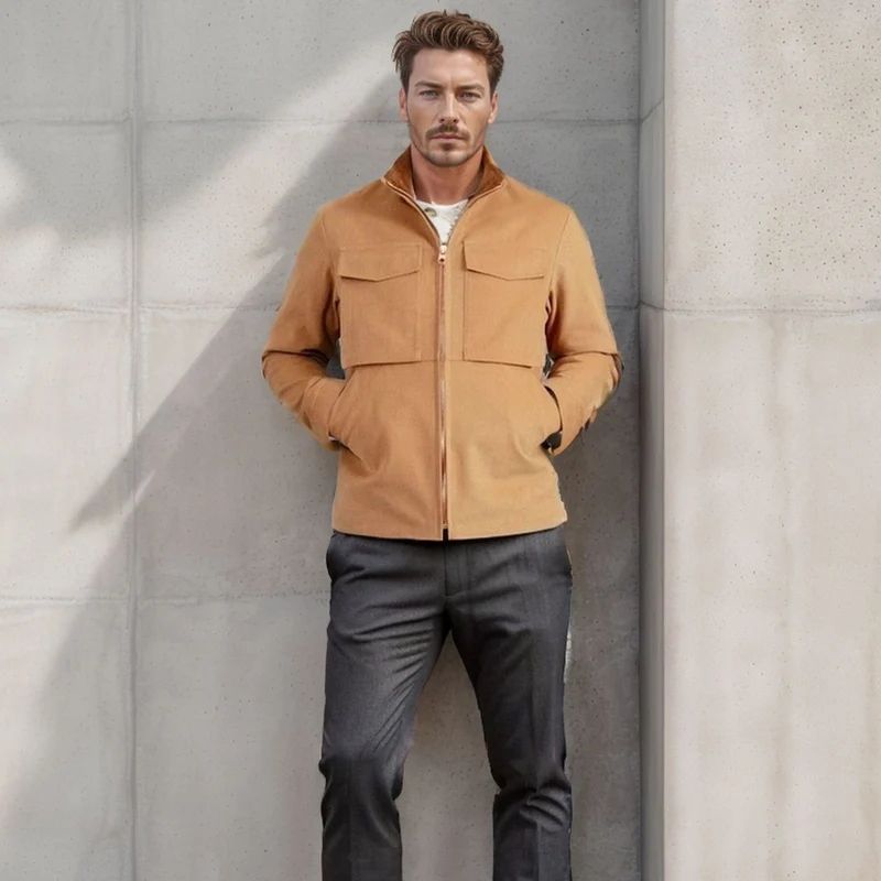 Herren Kurze Denim-Fieldjacke mit Stehkragen, Reißverschluss und aufgesetzten Brusttaschen Nord Taschen