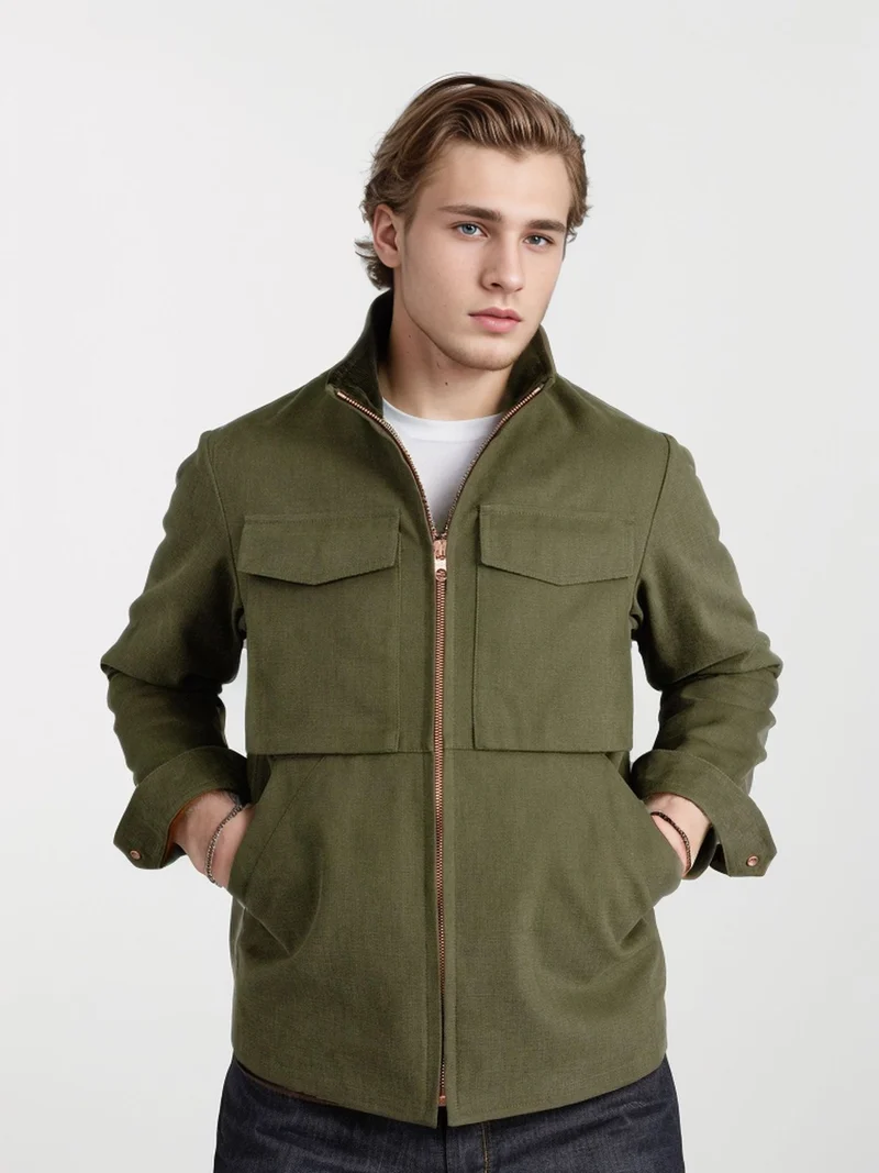 Herren Kurze Denim-Fieldjacke mit Stehkragen, Reißverschluss und aufgesetzten Brusttaschen Nord Taschen