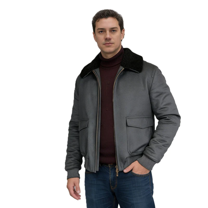 Herren Kurze Bomberjacke mit Teddykragen, Cargo-Pattentaschen und Reißverschluss Nord Taschen