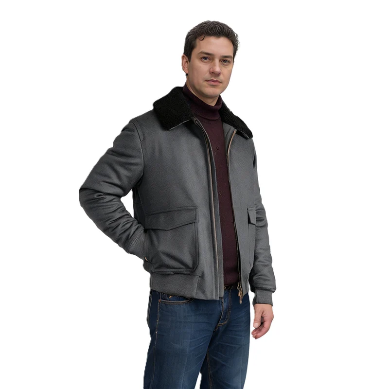 Herren Kurze Bomberjacke mit Teddykragen, Cargo-Pattentaschen und Reißverschluss Nord Taschen