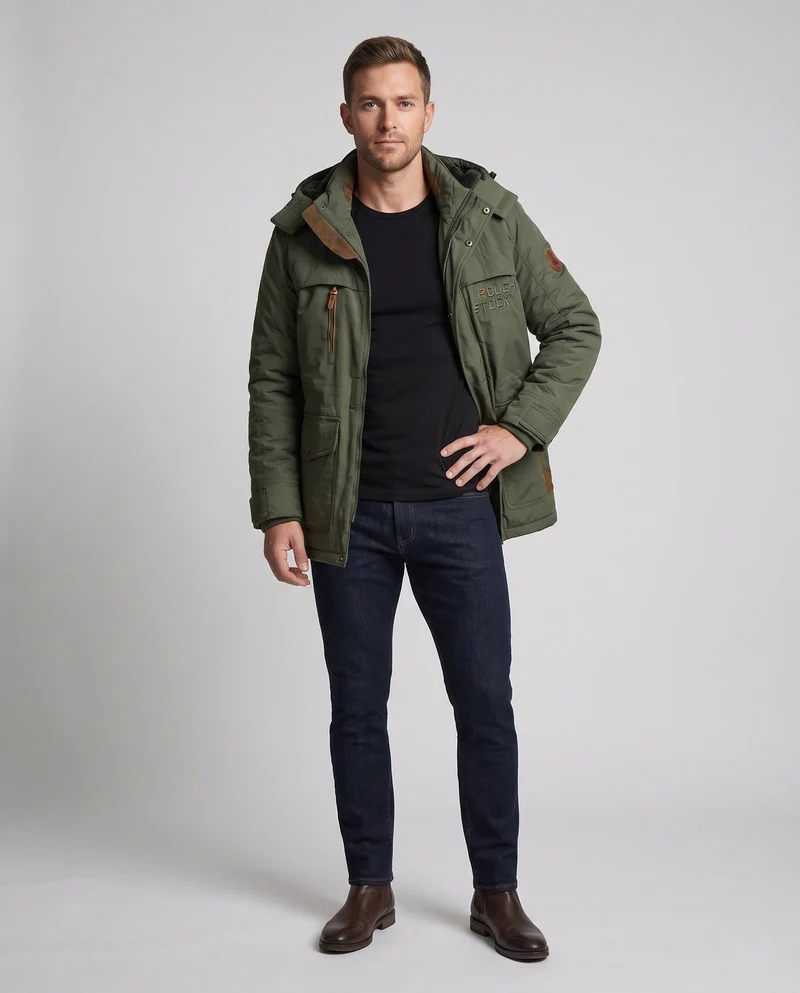 Padded Canvas-Feldparka für Herren mit Kapuze, Thermoisolierung und multifunktionalen Taschen Nord Taschen