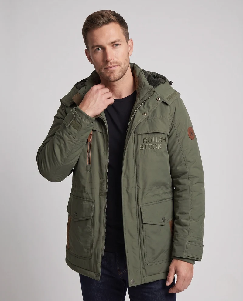 Padded Canvas-Feldparka für Herren mit Kapuze, Thermoisolierung und multifunktionalen Taschen Nord Taschen