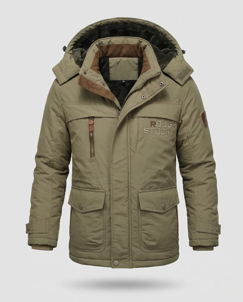 Padded Canvas-Feldparka für Herren mit Kapuze, Thermoisolierung und multifunktionalen Taschen Nord Taschen