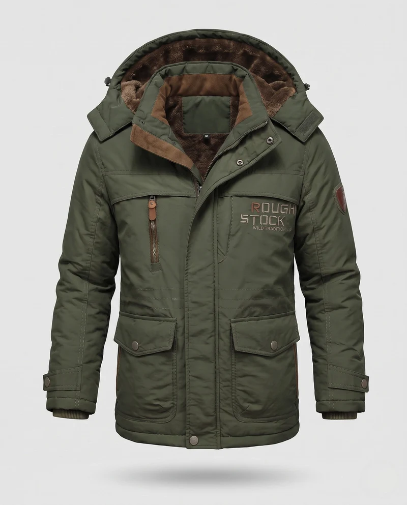 Padded Canvas-Feldparka für Herren mit Kapuze, Thermoisolierung und multifunktionalen Taschen Nord Taschen