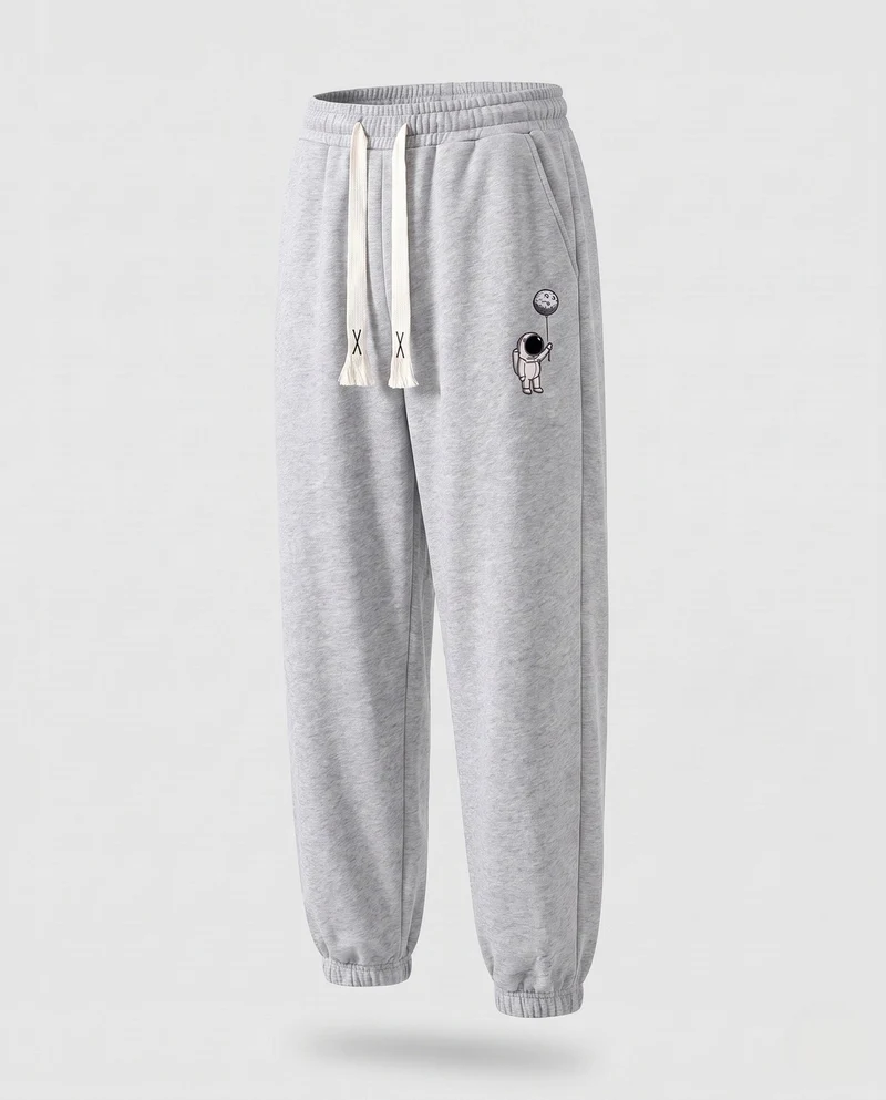 Herren gefütterte Fleece Jogginghose mit Kordelzug, elastischen Bündchen und Astronauten Druck Nord Taschen