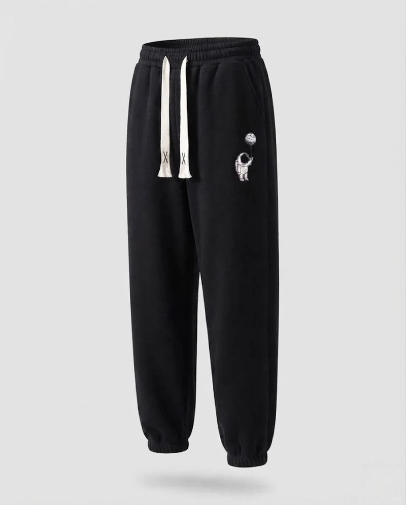 Herren gefütterte Fleece Jogginghose mit Kordelzug, elastischen Bündchen und Astronauten Druck Nord Taschen