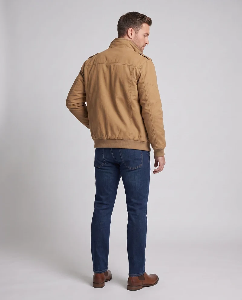 Herren gepolsterte Feldjacke im Pilotstil mit Sherpa-Futter und Stehkragen Nord Taschen