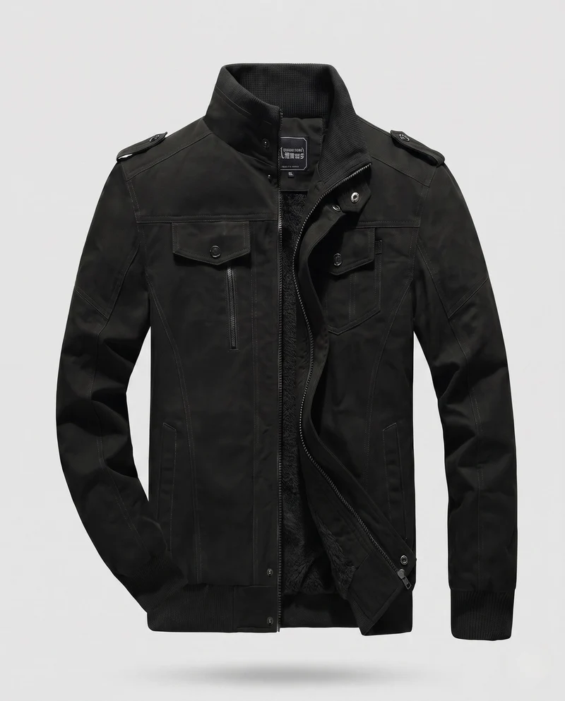 Herren gepolsterte Feldjacke im Pilotstil mit Sherpa-Futter und Stehkragen Nord Taschen