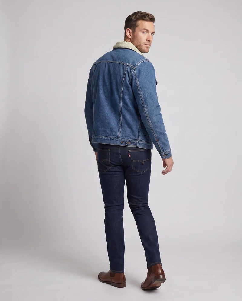 Herren gefütterte Denim-Jacke mit Sherpa-Futter und Hemdkragen Nord Taschen