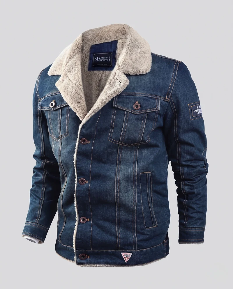 Herren gefütterte Denim-Jacke mit Sherpa-Futter und Hemdkragen Nord Taschen