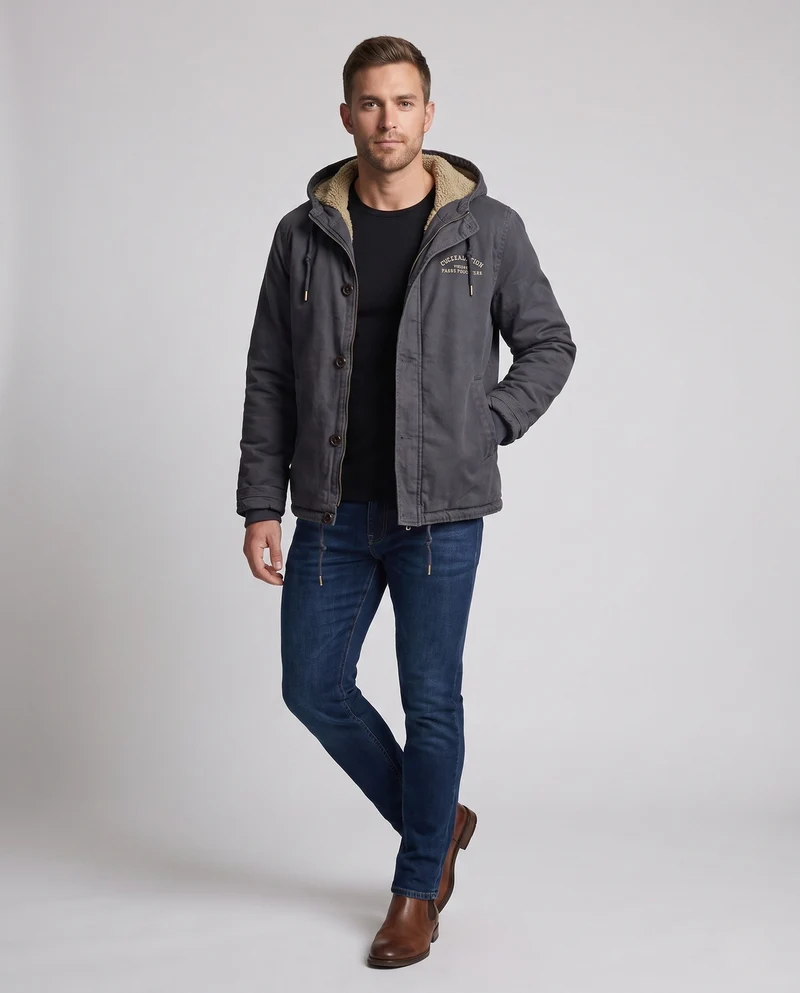 Herren gefütterter Canvas-Hoodie mit voller Sherpa-Fütterung und Kordelzug Nord Taschen
