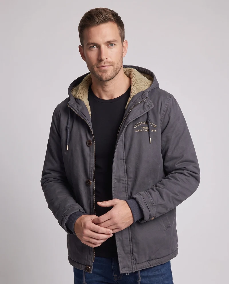 Herren gefütterter Canvas-Hoodie mit voller Sherpa-Fütterung und Kordelzug Nord Taschen