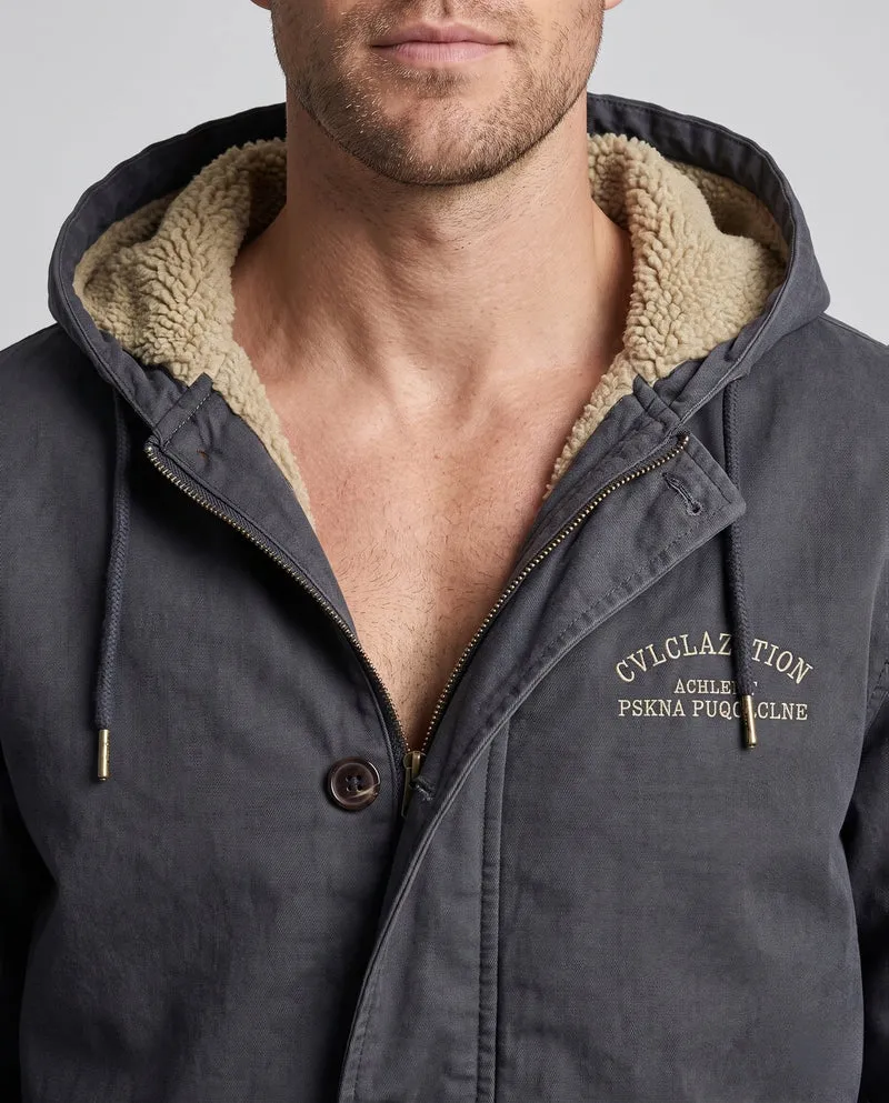 Herren gefütterter Canvas-Hoodie mit voller Sherpa-Fütterung und Kordelzug Nord Taschen