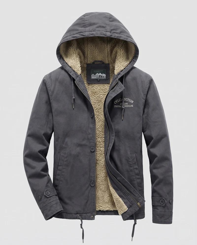 Herren gefütterter Canvas-Hoodie mit voller Sherpa-Fütterung und Kordelzug Nord Taschen