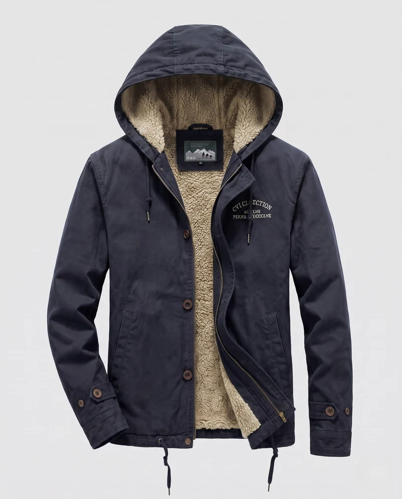 Herren gefütterter Canvas-Hoodie mit voller Sherpa-Fütterung und Kordelzug Nord Taschen