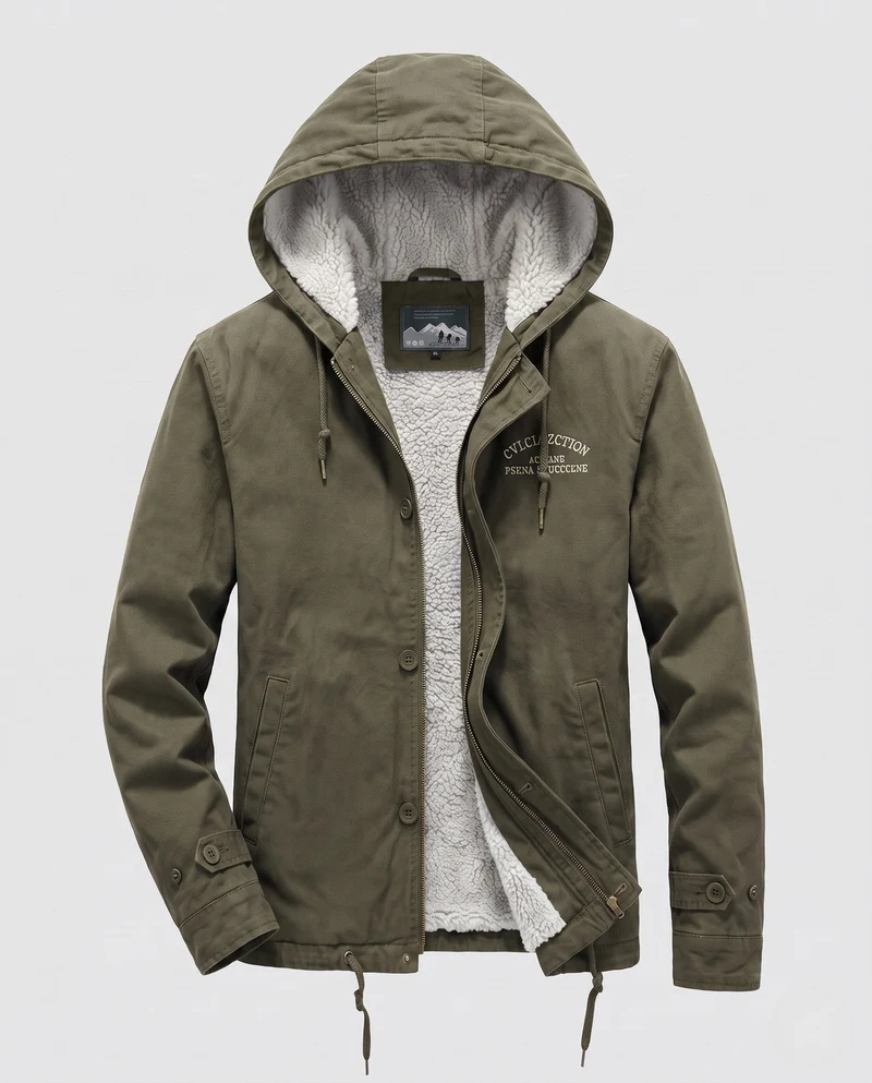 Herren gefütterter Canvas-Hoodie mit voller Sherpa-Fütterung und Kordelzug Nord Taschen