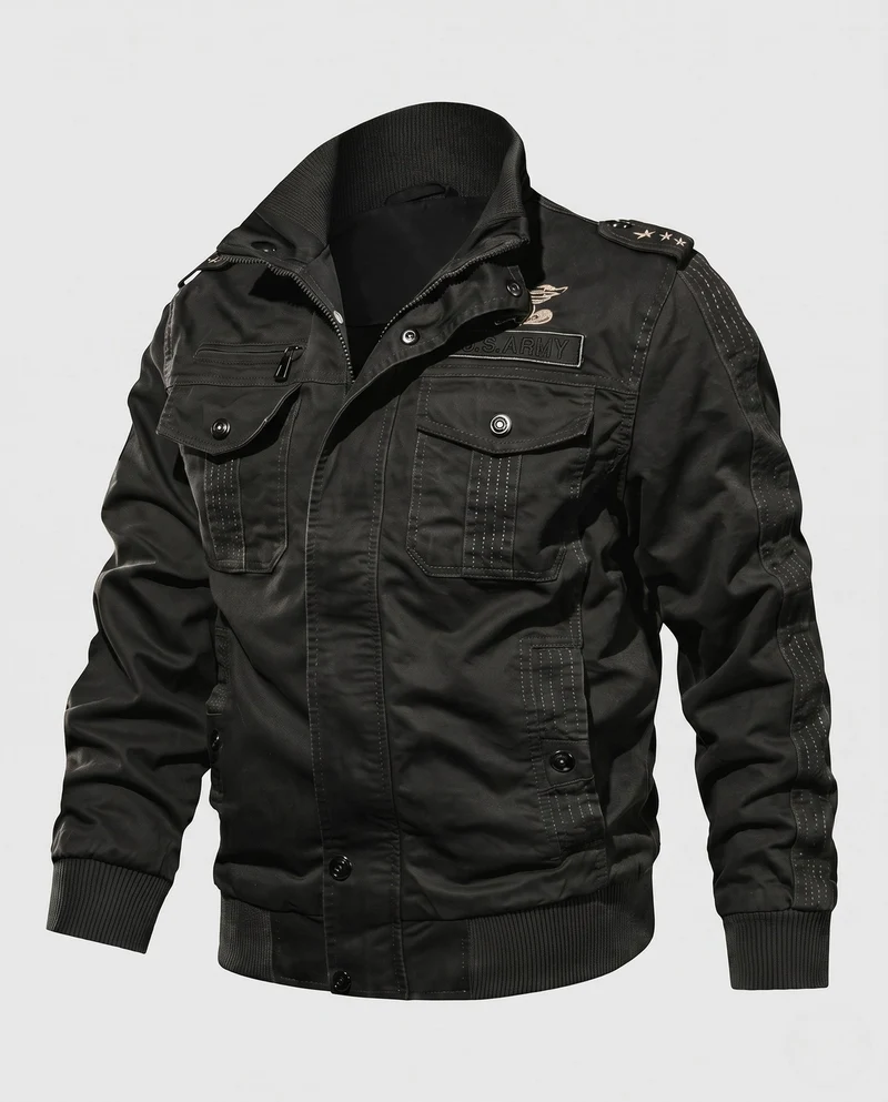 Herren gepolsterte Canvas-Bomberjacke im Feldlook mit Schulterklappen und warmem Teddy-Fleece-Futter Nord Taschen