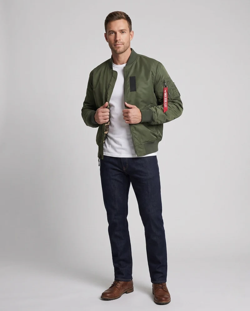 Herren gepolsterte Bomberjacke mit Camouflage-Futter und Aviator-Stil Armtasche Nord Taschen