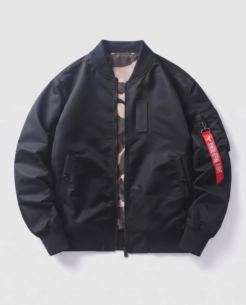 Herren gepolsterte Bomberjacke mit Camouflage-Futter und Aviator-Stil Armtasche Nord Taschen