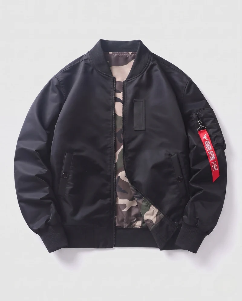 Herren gepolsterte Bomberjacke mit Camouflage-Futter und Aviator-Stil Armtasche Nord Taschen