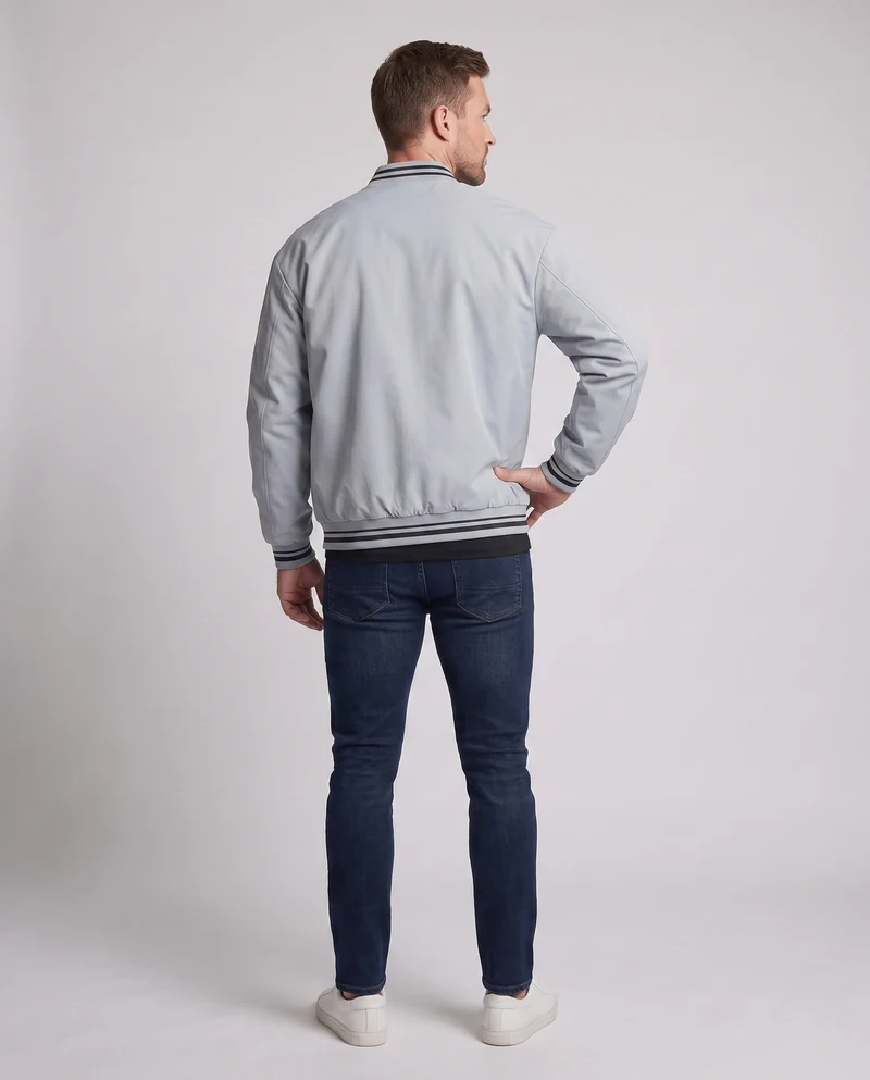 Herren Leichte College Bomberjacke mit Gestreiften Rippbündchen und Druckknopfblende Nord Taschen