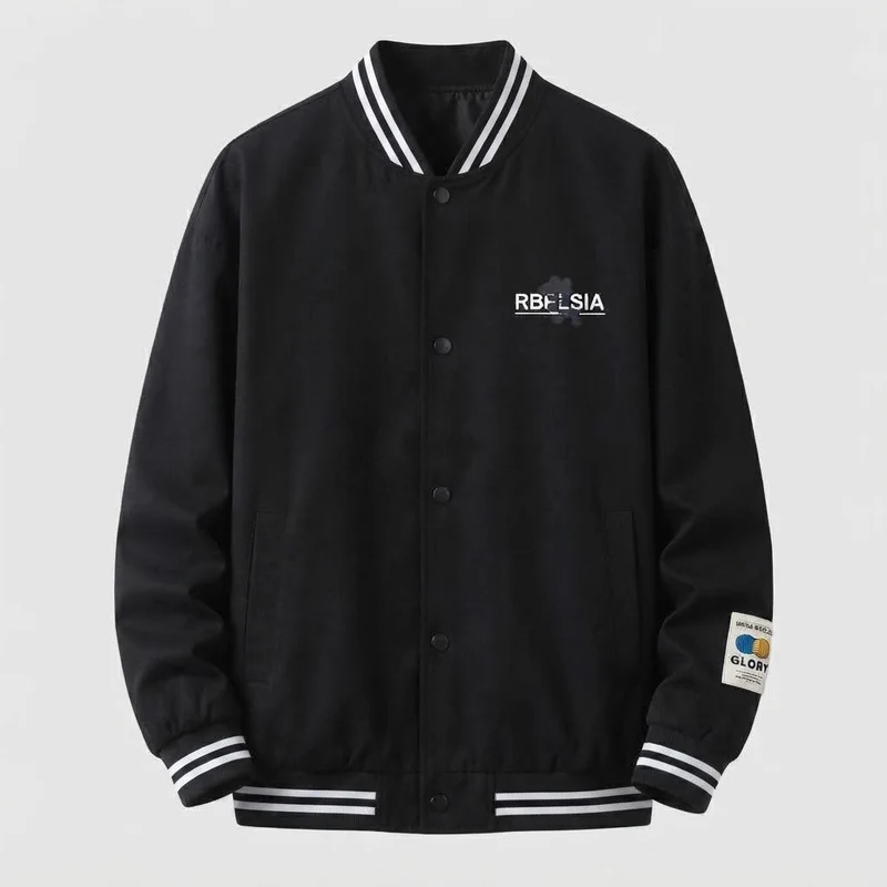 Herren Leichte College Bomberjacke mit Gestreiften Rippbündchen und Druckknopfblende Nord Taschen